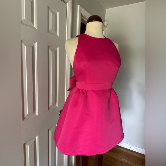 Kate Spade Satin Faille Bow Back Mini Dress, Size 00 in Cabaret Pink - Picture 10 of 11